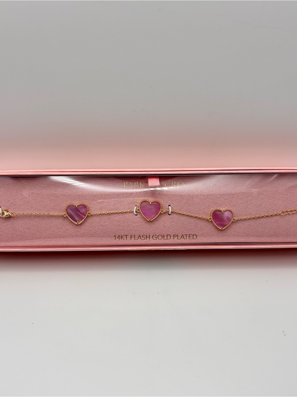 Gold-Plated Bracelet with Pink Heart Charms
